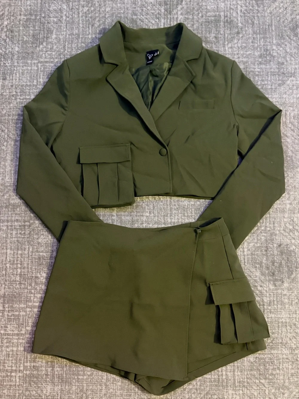 Windsor Olive Cropped Blazer and Matching Skort Set